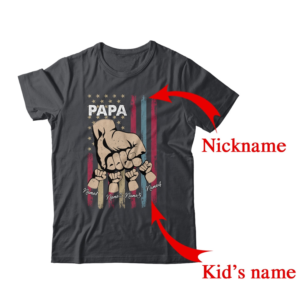 Personalized Awesome Papa Grandkids With Name Custom Hands Fist Bump Flag Fathers Day Birthday Christmas Shirt & Hoodie | Custom | siriusteestore