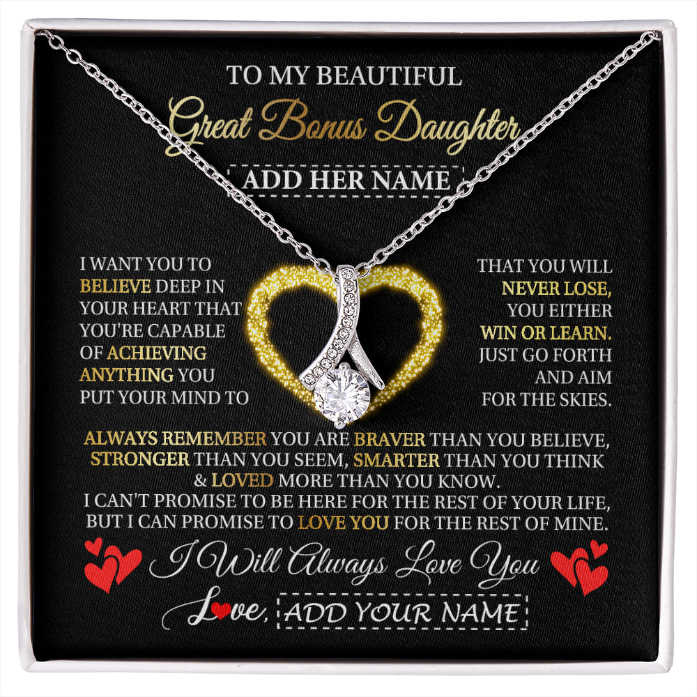 Alluring Beauty Necklace 14K White Gold Finish | 1 | Personalized Beautiful Gift For Bonus Daughter From Step Mom Dad Graduation Necklace Great Stepdaughter Gifts Birthday Christmas Custom Gift Box Message Card | siriusteestore