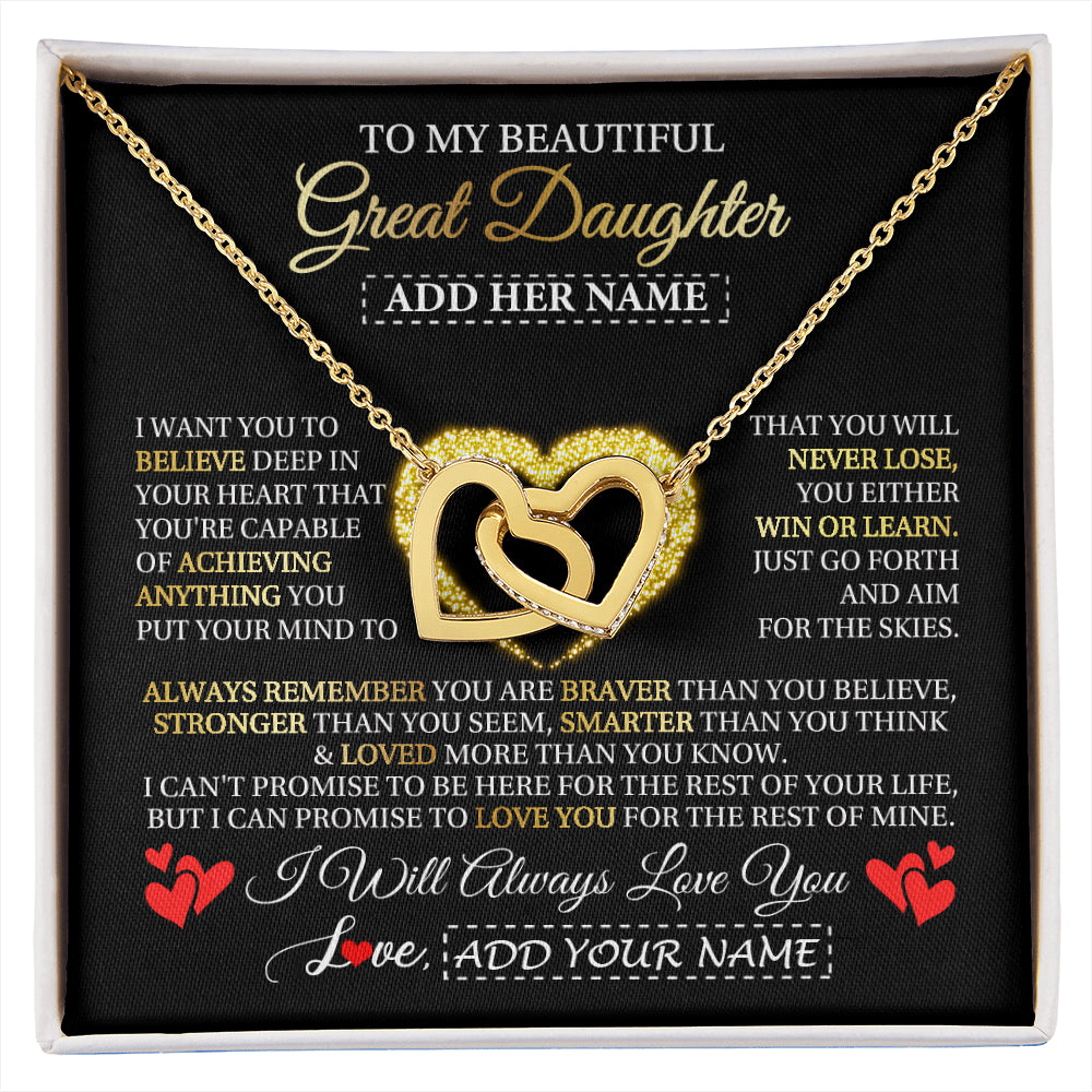 Interlocking Hearts Necklace 18K Yellow Gold Finish | 1 | Personalized Beautiful Gift For Daughter From Mom Dad Mother Graduation Necklace Great Daughter Gifts Birthday Christmas Customized Gift Box Message Card | siriusteestore