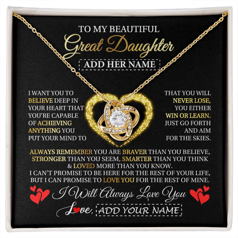 Love Knot Necklace 18K Yellow Gold Finish | 1 | Personalized Beautiful Gift For Daughter From Mom Dad Mother Graduation Necklace Great Daughter Gifts Birthday Christmas Customized Gift Box Message Card | siriusteestore