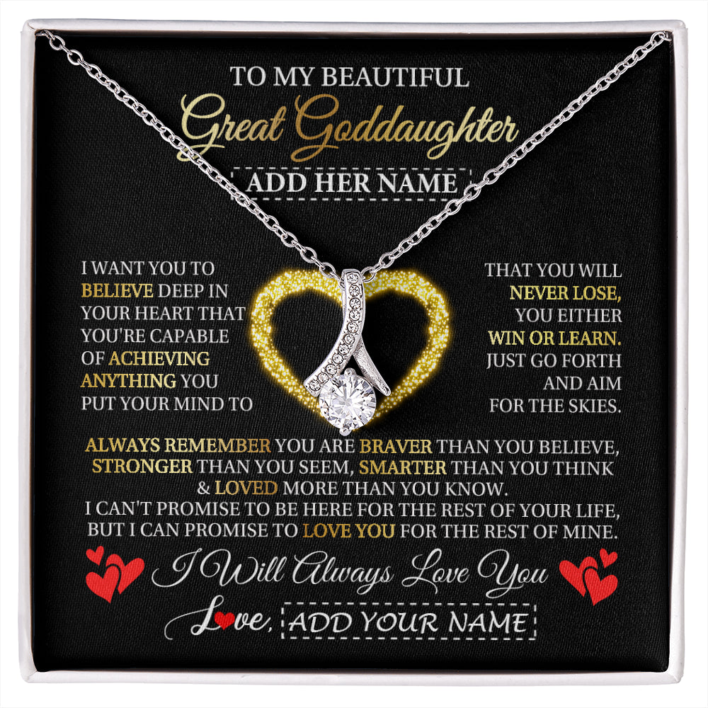 Alluring Beauty Necklace 14K White Gold Finish | 1 | Personalized Beautiful Gift For Goddaughter From Godmother Graduation Necklace Great Goddaughter Gifts Birthday Christmas Customized Gift Box Message Card | siriusteestore