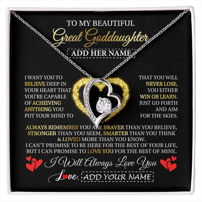 Forever Love Necklace 14K White Gold Finish | 1 | Personalized Beautiful Gift For Goddaughter From Godmother Graduation Necklace Great Goddaughter Gifts Birthday Christmas Customized Gift Box Message Card | siriusteestore