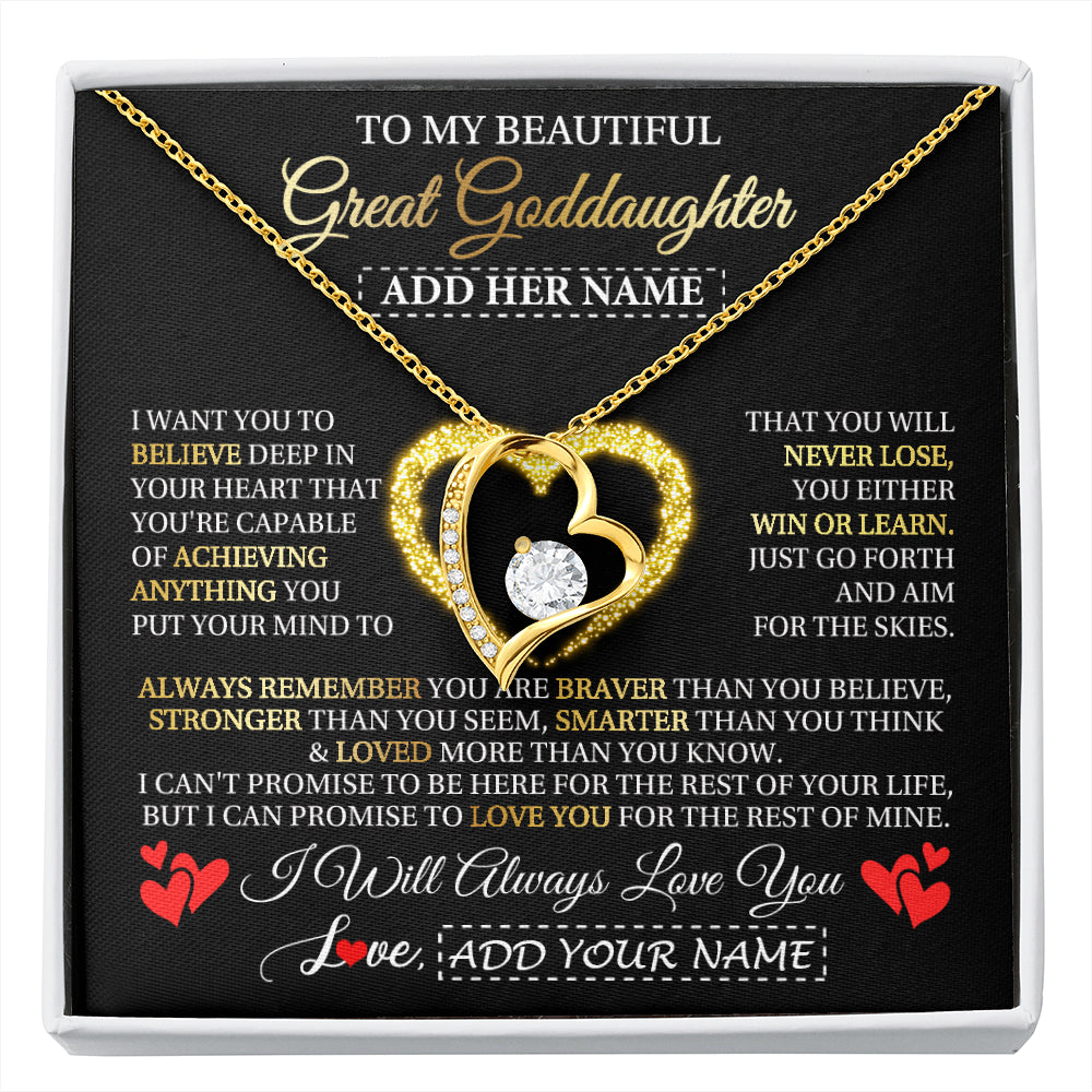 Forever Love Necklace 18K Yellow Gold Finish | 1 | Personalized Beautiful Gift For Goddaughter From Godmother Graduation Necklace Great Goddaughter Gifts Birthday Christmas Customized Gift Box Message Card | siriusteestore