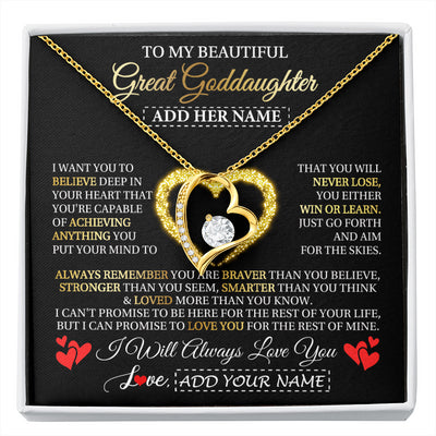 Forever Love Necklace 18K Yellow Gold Finish | 1 | Personalized Beautiful Gift For Goddaughter From Godmother Graduation Necklace Great Goddaughter Gifts Birthday Christmas Customized Gift Box Message Card | siriusteestore