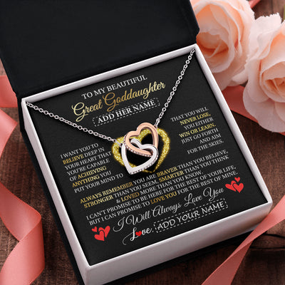 Interlocking Hearts Necklace Stainless Steel & Rose Gold Finish | 2 | Personalized Beautiful Gift For Goddaughter From Godmother Graduation Necklace Great Goddaughter Gifts Birthday Christmas Customized Gift Box Message Card | siriusteestore