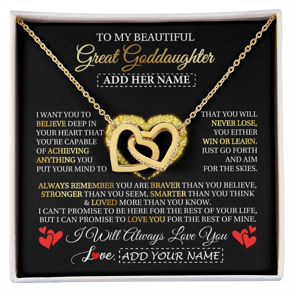 Interlocking Hearts Necklace 18K Yellow Gold Finish | 1 | Personalized Beautiful Gift For Goddaughter From Godmother Graduation Necklace Great Goddaughter Gifts Birthday Christmas Customized Gift Box Message Card | siriusteestore