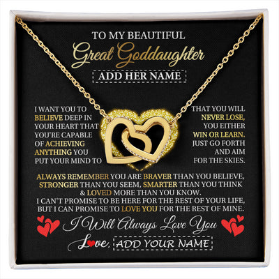 Interlocking Hearts Necklace 18K Yellow Gold Finish | 1 | Personalized Beautiful Gift For Goddaughter From Godmother Graduation Necklace Great Goddaughter Gifts Birthday Christmas Customized Gift Box Message Card | siriusteestore