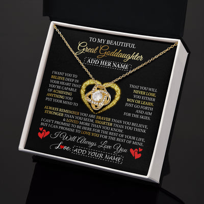 Love Knot Necklace 18K Yellow Gold Finish | 2 | Personalized Beautiful Gift For Goddaughter From Godmother Graduation Necklace Great Goddaughter Gifts Birthday Christmas Customized Gift Box Message Card | siriusteestore