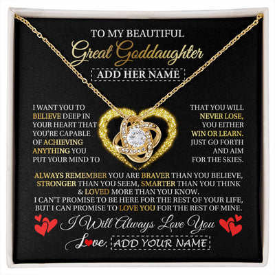 Love Knot Necklace 18K Yellow Gold Finish | 1 | Personalized Beautiful Gift For Goddaughter From Godmother Graduation Necklace Great Goddaughter Gifts Birthday Christmas Customized Gift Box Message Card | siriusteestore