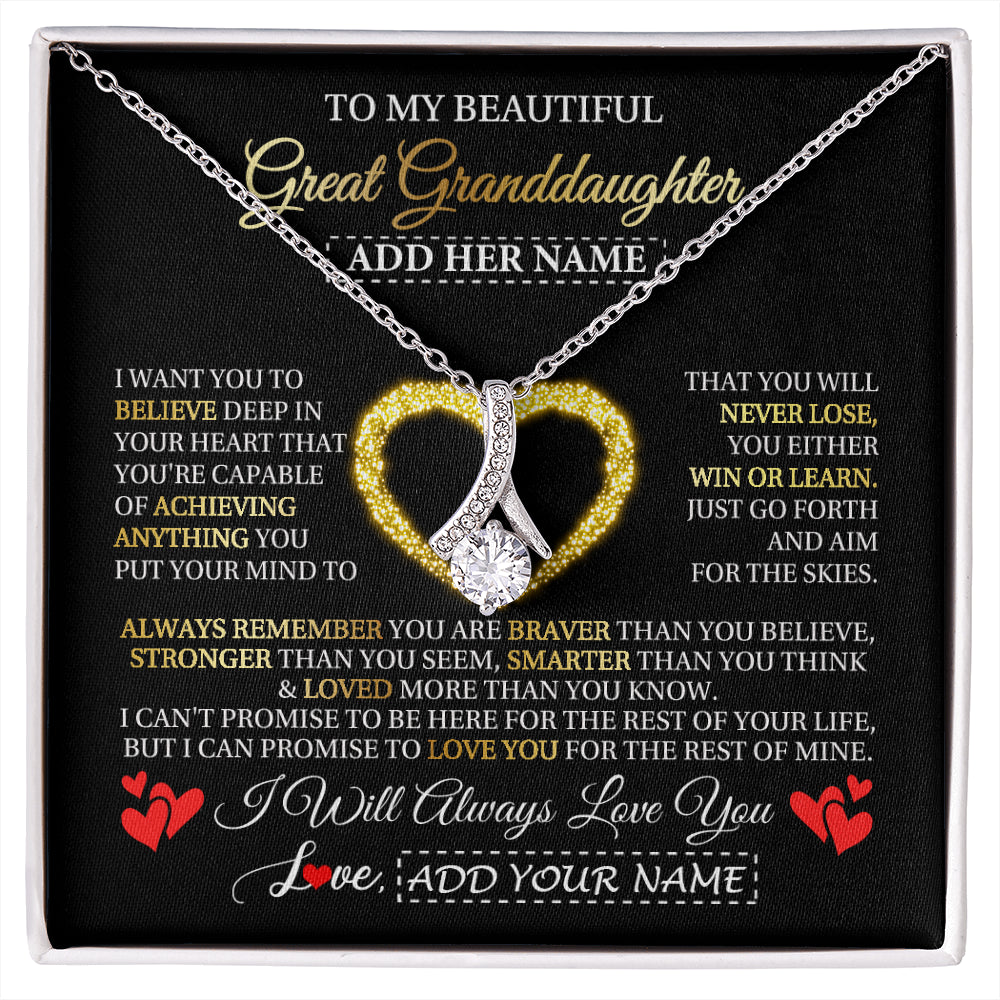 Alluring Beauty Necklace 14K White Gold Finish | 1 | Personalized Beautiful Gift For Granddaughter From Grandma Grandpa Graduation Necklace Great Granddaughter Gifts Birthday Christmas Gift Box Message Card | siriusteestore