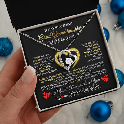 Forever Love Necklace 14K White Gold Finish | 2 | Personalized Beautiful Gift For Granddaughter From Grandma Grandpa Graduation Necklace Great Granddaughter Gifts Birthday Christmas Gift Box Message Card | siriusteestore