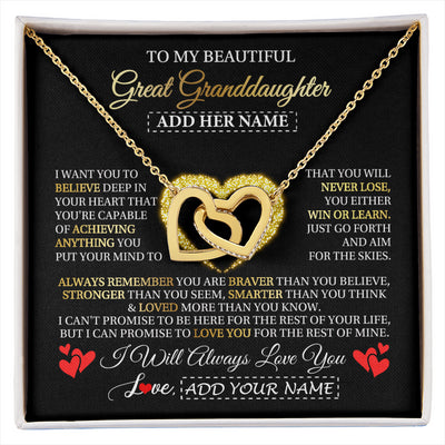 Interlocking Hearts Necklace 18K Yellow Gold Finish | 1 | Personalized Beautiful Gift For Granddaughter From Grandma Grandpa Graduation Necklace Great Granddaughter Gifts Birthday Christmas Gift Box Message Card | siriusteestore