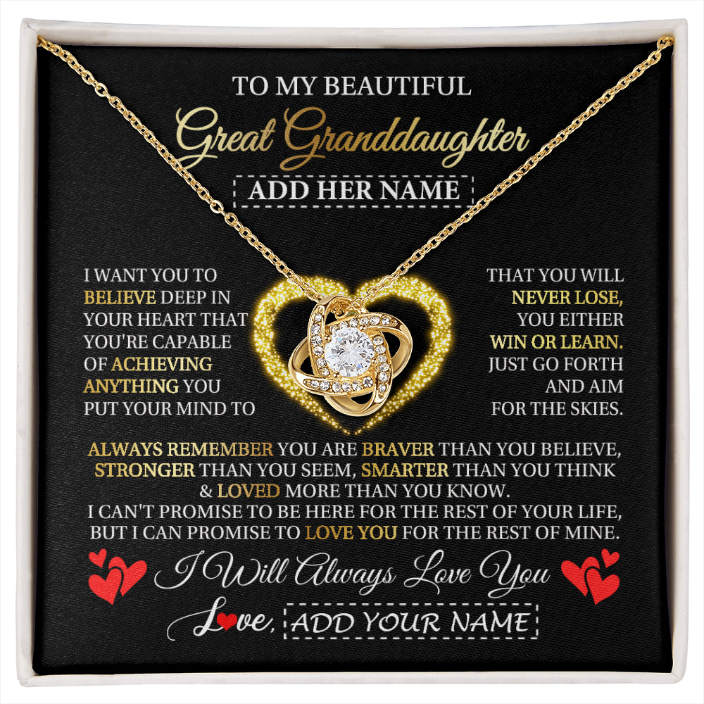 Love Knot Necklace 18K Yellow Gold Finish | 1 | Personalized Beautiful Gift For Granddaughter From Grandma Grandpa Graduation Necklace Great Granddaughter Gifts Birthday Christmas Gift Box Message Card | siriusteestore