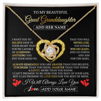 Love Knot Necklace 18K Yellow Gold Finish | 1 | Personalized Beautiful Gift For Granddaughter From Grandma Grandpa Graduation Necklace Great Granddaughter Gifts Birthday Christmas Gift Box Message Card | siriusteestore