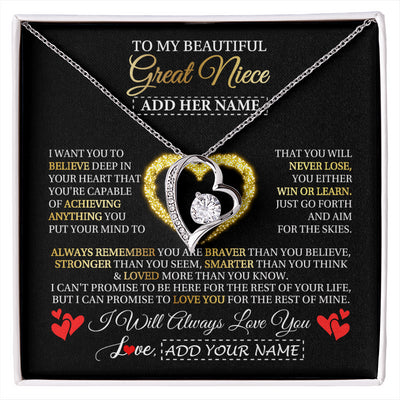 Forever Love Necklace 14K White Gold Finish | 1 | Personalized Beautiful Gift For Niece From Aunt Uncle Auntie Graduation Necklace Great Niece Gifts Birthday Christmas Customized Gift Box Message Card | siriusteestore