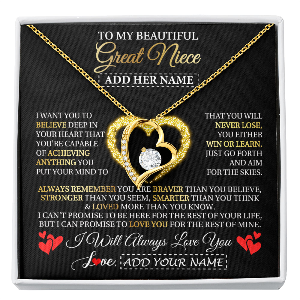 Forever Love Necklace 18K Yellow Gold Finish | 1 | Personalized Beautiful Gift For Niece From Aunt Uncle Auntie Graduation Necklace Great Niece Gifts Birthday Christmas Customized Gift Box Message Card | siriusteestore