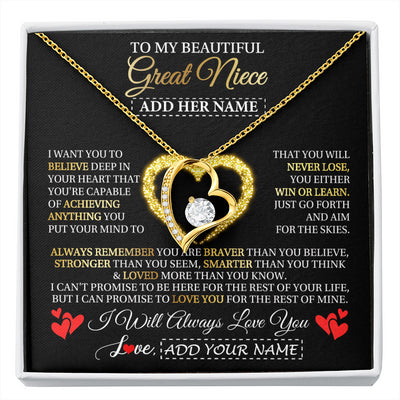 Forever Love Necklace 18K Yellow Gold Finish | 1 | Personalized Beautiful Gift For Niece From Aunt Uncle Auntie Graduation Necklace Great Niece Gifts Birthday Christmas Customized Gift Box Message Card | siriusteestore