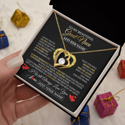 Forever Love Necklace 18K Yellow Gold Finish | 2 | Personalized Beautiful Gift For Niece From Aunt Uncle Auntie Graduation Necklace Great Niece Gifts Birthday Christmas Customized Gift Box Message Card | siriusteestore