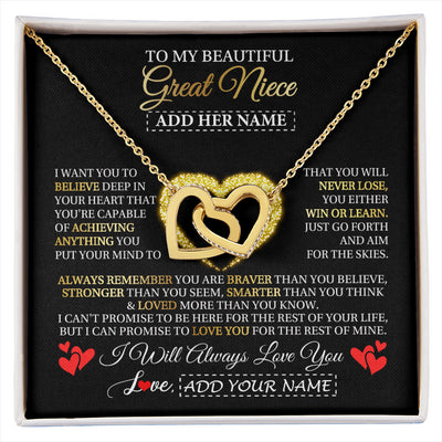 Interlocking Hearts Necklace 18K Yellow Gold Finish | 1 | Personalized Beautiful Gift For Niece From Aunt Uncle Auntie Graduation Necklace Great Niece Gifts Birthday Christmas Customized Gift Box Message Card | siriusteestore