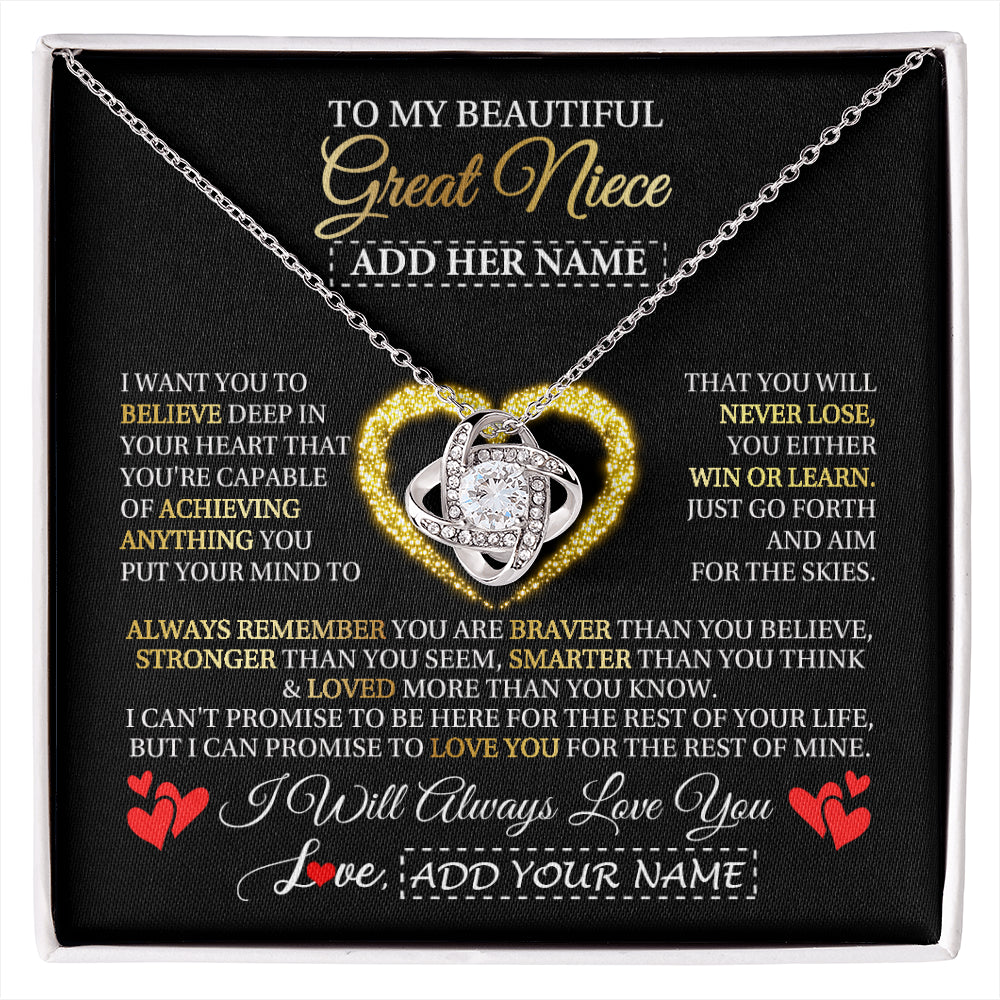 Love Knot Necklace 14K White Gold Finish | 1 | Personalized Beautiful Gift For Niece From Aunt Uncle Auntie Graduation Necklace Great Niece Gifts Birthday Christmas Customized Gift Box Message Card | siriusteestore