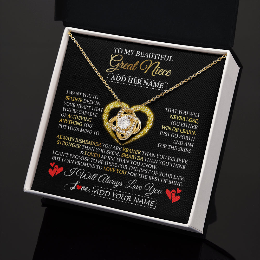 Love Knot Necklace 18K Yellow Gold Finish | 2 | Personalized Beautiful Gift For Niece From Aunt Uncle Auntie Graduation Necklace Great Niece Gifts Birthday Christmas Customized Gift Box Message Card | siriusteestore