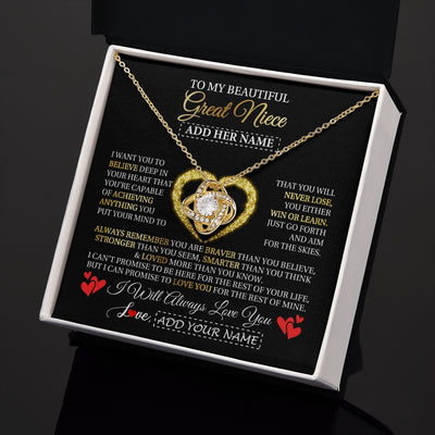 Love Knot Necklace 18K Yellow Gold Finish | 2 | Personalized Beautiful Gift For Niece From Aunt Uncle Auntie Graduation Necklace Great Niece Gifts Birthday Christmas Customized Gift Box Message Card | siriusteestore