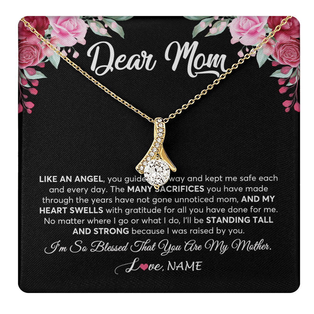 Alluring Beauty Necklace 18K Yellow Gold Finish | 1 | Personalized Dear Mom Necklace From Daughter Son Like An Angel Mom Mothers Day Women Birthday Thanksgiving Christmas Jewelry Customized Gift Box Message Card | siriusteestore