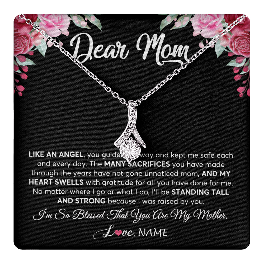 Alluring Beauty Necklace 14K White Gold Finish | 1 | Personalized Dear Mom Necklace From Daughter Son Like An Angel Mom Mothers Day Women Birthday Thanksgiving Christmas Jewelry Customized Gift Box Message Card | siriusteestore