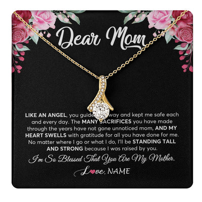 Alluring Beauty Necklace 18K Yellow Gold Finish | 1 | Personalized Dear Mom Necklace From Daughter Son Like An Angel Mom Mothers Day Women Birthday Thanksgiving Christmas Jewelry Customized Gift Box Message Card | siriusteestore