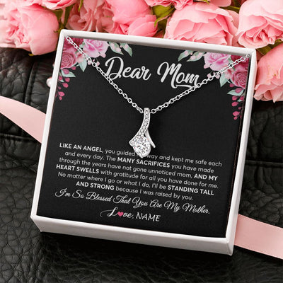 Alluring Beauty Necklace | Personalized Dear Mom Necklace From Daughter Son Like An Angel Mom Mothers Day Women Birthday Thanksgiving Christmas Jewelry Customized Gift Box Message Card | siriusteestore