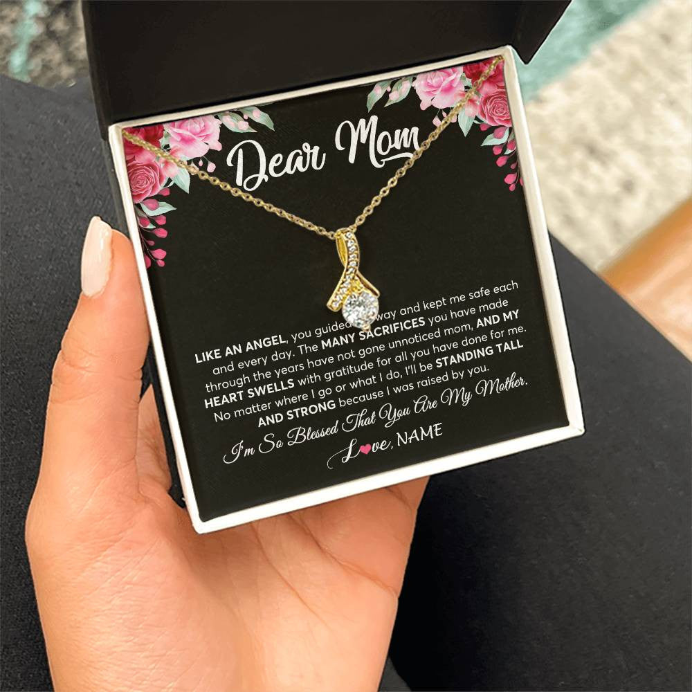 Alluring Beauty Necklace 18K Yellow Gold Finish | 2 | Personalized Dear Mom Necklace From Daughter Son Like An Angel Mom Mothers Day Women Birthday Thanksgiving Christmas Jewelry Customized Gift Box Message Card | siriusteestore