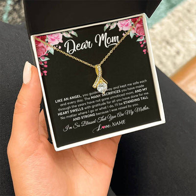 Alluring Beauty Necklace 18K Yellow Gold Finish | 2 | Personalized Dear Mom Necklace From Daughter Son Like An Angel Mom Mothers Day Women Birthday Thanksgiving Christmas Jewelry Customized Gift Box Message Card | siriusteestore