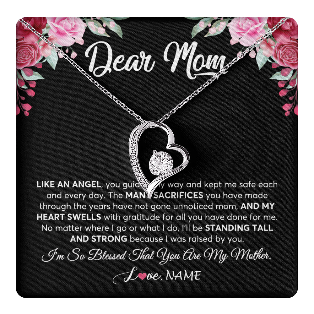 Forever Love Necklace 14K White Gold Finish | 1 | Personalized Dear Mom Necklace From Daughter Son Like An Angel Mom Mothers Day Women Birthday Thanksgiving Christmas Jewelry Customized Gift Box Message Card | siriusteestore