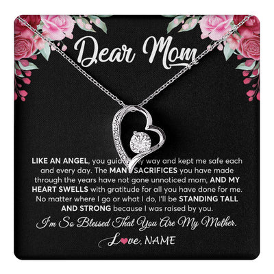 Forever Love Necklace 14K White Gold Finish | 1 | Personalized Dear Mom Necklace From Daughter Son Like An Angel Mom Mothers Day Women Birthday Thanksgiving Christmas Jewelry Customized Gift Box Message Card | siriusteestore