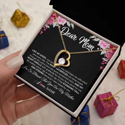 Forever Love Necklace 18K Yellow Gold Finish | 2 | Personalized Dear Mom Necklace From Daughter Son Like An Angel Mom Mothers Day Women Birthday Thanksgiving Christmas Jewelry Customized Gift Box Message Card | siriusteestore