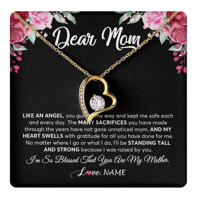 Forever Love Necklace 18K Yellow Gold Finish | 1 | Personalized Dear Mom Necklace From Daughter Son Like An Angel Mom Mothers Day Women Birthday Thanksgiving Christmas Jewelry Customized Gift Box Message Card | siriusteestore