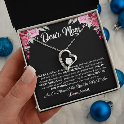Forever Love Necklace | Personalized Dear Mom Necklace From Daughter Son Like An Angel Mom Mothers Day Women Birthday Thanksgiving Christmas Jewelry Customized Gift Box Message Card | siriusteestore
