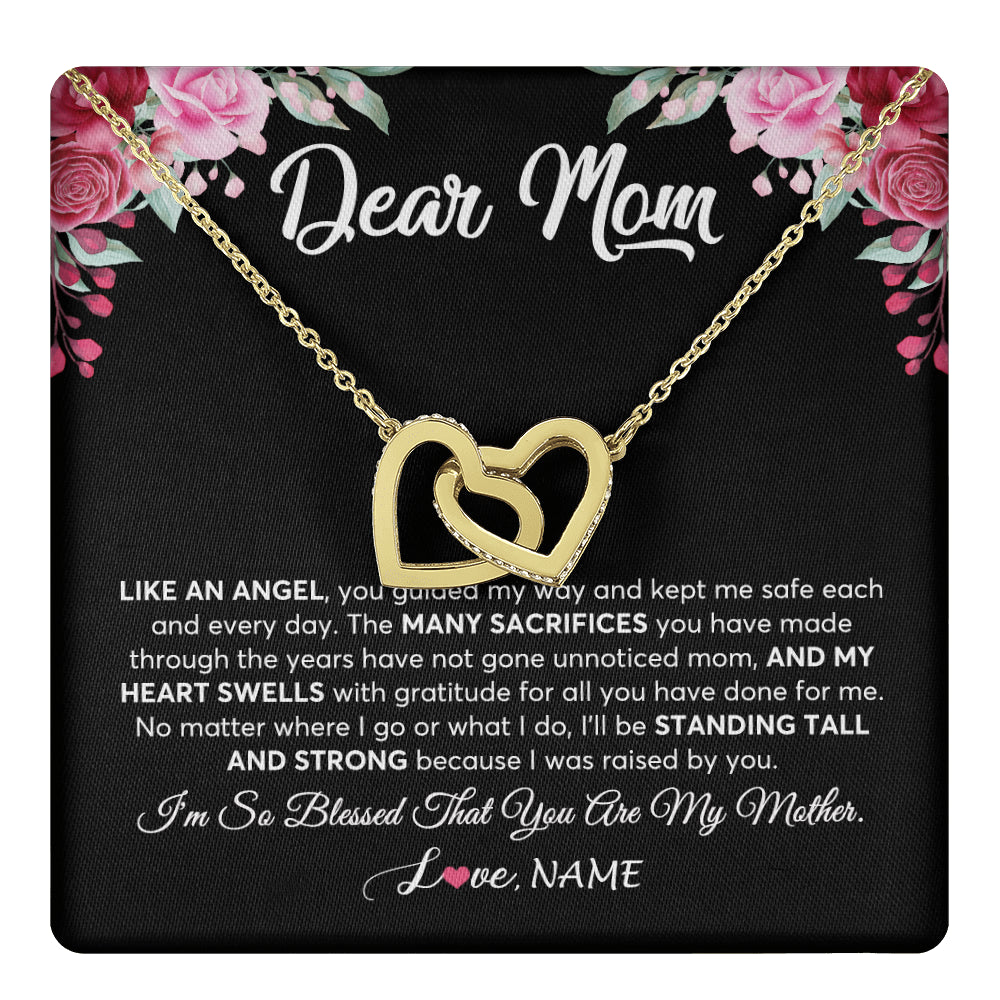 Interlocking Hearts Necklace 18K Yellow Gold Finish | 1 | Personalized Dear Mom Necklace From Daughter Son Like An Angel Mom Mothers Day Women Birthday Thanksgiving Christmas Jewelry Customized Gift Box Message Card | siriusteestore