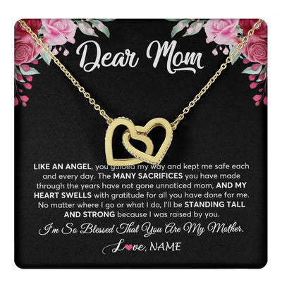 Interlocking Hearts Necklace 18K Yellow Gold Finish | 1 | Personalized Dear Mom Necklace From Daughter Son Like An Angel Mom Mothers Day Women Birthday Thanksgiving Christmas Jewelry Customized Gift Box Message Card | siriusteestore