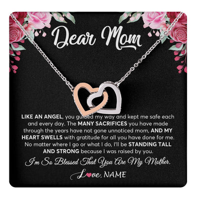 Interlocking Hearts Necklace Stainless Steel & Rose Gold Finish | 1 | Personalized Dear Mom Necklace From Daughter Son Like An Angel Mom Mothers Day Women Birthday Thanksgiving Christmas Jewelry Customized Gift Box Message Card | siriusteestore