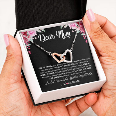 Interlocking Hearts Necklace | Personalized Dear Mom Necklace From Daughter Son Like An Angel Mom Mothers Day Women Birthday Thanksgiving Christmas Jewelry Customized Gift Box Message Card | siriusteestore