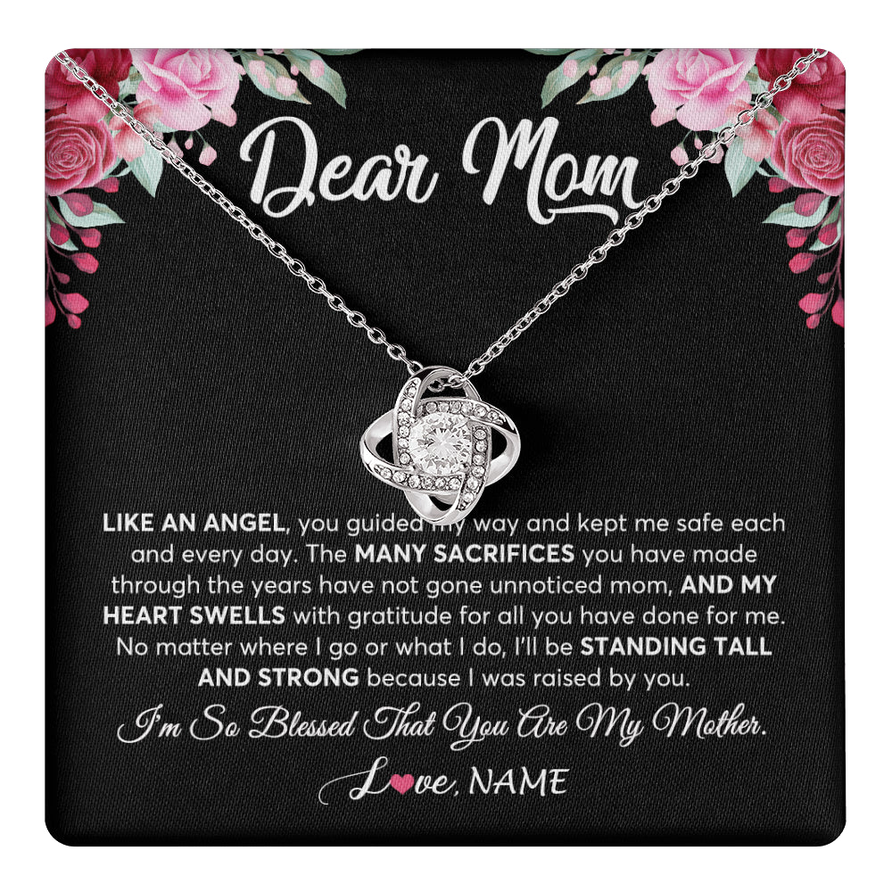 Love Knot Necklace 14K White Gold Finish | 1 | Personalized Dear Mom Necklace From Daughter Son Like An Angel Mom Mothers Day Women Birthday Thanksgiving Christmas Jewelry Customized Gift Box Message Card | siriusteestore