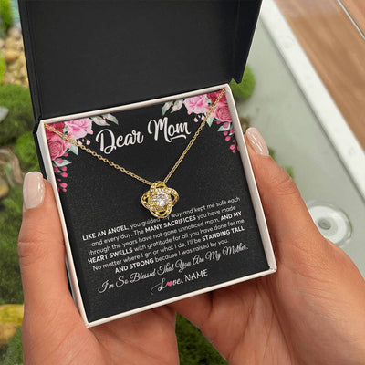 Love Knot Necklace 18K Yellow Gold Finish | 2 | Personalized Dear Mom Necklace From Daughter Son Like An Angel Mom Mothers Day Women Birthday Thanksgiving Christmas Jewelry Customized Gift Box Message Card | siriusteestore