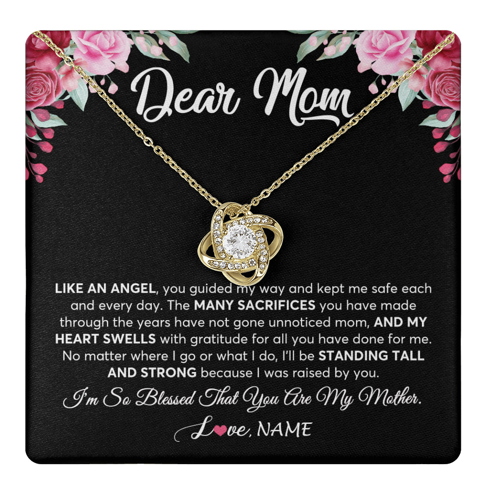 Love Knot Necklace 18K Yellow Gold Finish | 1 | Personalized Dear Mom Necklace From Daughter Son Like An Angel Mom Mothers Day Women Birthday Thanksgiving Christmas Jewelry Customized Gift Box Message Card | siriusteestore