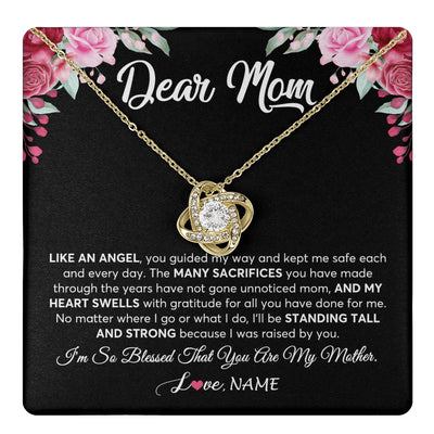 Love Knot Necklace 18K Yellow Gold Finish | 1 | Personalized Dear Mom Necklace From Daughter Son Like An Angel Mom Mothers Day Women Birthday Thanksgiving Christmas Jewelry Customized Gift Box Message Card | siriusteestore