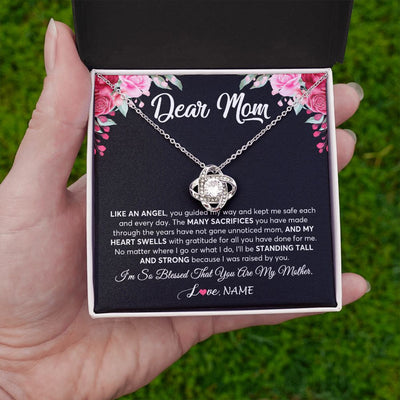 Love Knot Necklace | Personalized Dear Mom Necklace From Daughter Son Like An Angel Mom Mothers Day Women Birthday Thanksgiving Christmas Jewelry Customized Gift Box Message Card | siriusteestore