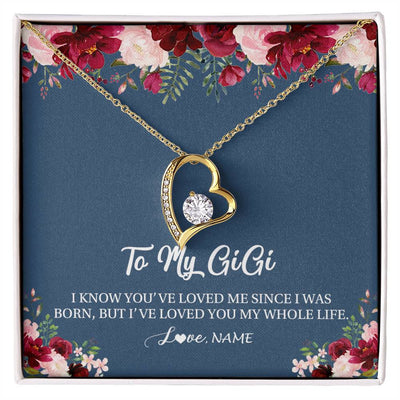 Forever Love Necklace 18K Yellow Gold Finish | Personalized Gigi Necklace From Grandkids Granddaughter Grandson I've Loved You My Whole Life Floral Gigi Birthday Mothers Day Christmas Customized Message Card | siriusteestore