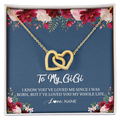 Interlocking Hearts Necklace 18K Yellow Gold Finish | Personalized Gigi Necklace From Grandkids Granddaughter Grandson I've Loved You My Whole Life Floral Gigi Birthday Mothers Day Christmas Customized Message Card | siriusteestore
