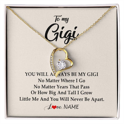 Forever Love Necklace 18K Yellow Gold Finish | Personalized Gigi Necklace From Grandkids Granddaughter Grandson You Will Always Be My Gigi Birthday Mothers Day Christmas Customized Gift Box Message Card | siriusteestore