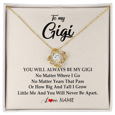 Love Knot Necklace 18K Yellow Gold Finish | Personalized Gigi Necklace From Grandkids Granddaughter Grandson You Will Always Be My Gigi Birthday Mothers Day Christmas Customized Gift Box Message Card | siriusteestore